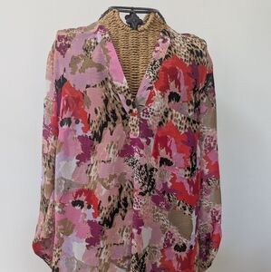 Cache Pink and Orange Graphic 3/4 Sleeve Blouse